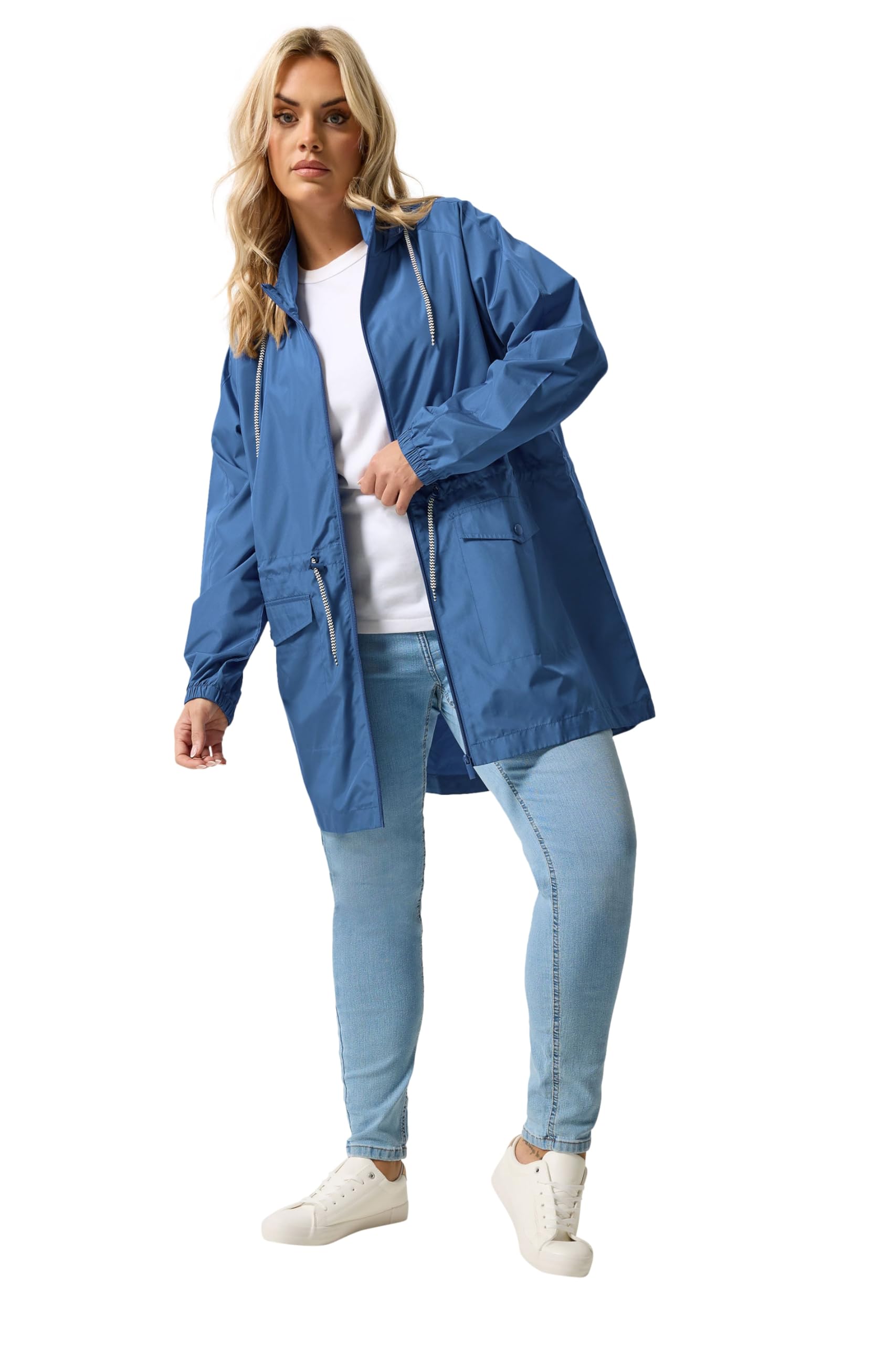 Yours Women's Drawstring Lightweight Parka Jacket in Blue | Size: 18