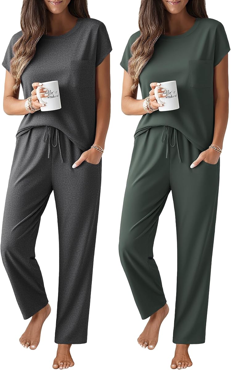 2 Packs Pajamas for Women Set Cap Sleeve Top and Pants Lounge Set