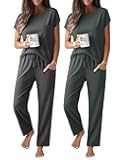 2 Packs Pajamas for Women Set Cap Sleeve Top and Pants Soft Sleepwear Comfy Pjs Set with Pockets Lounge Set