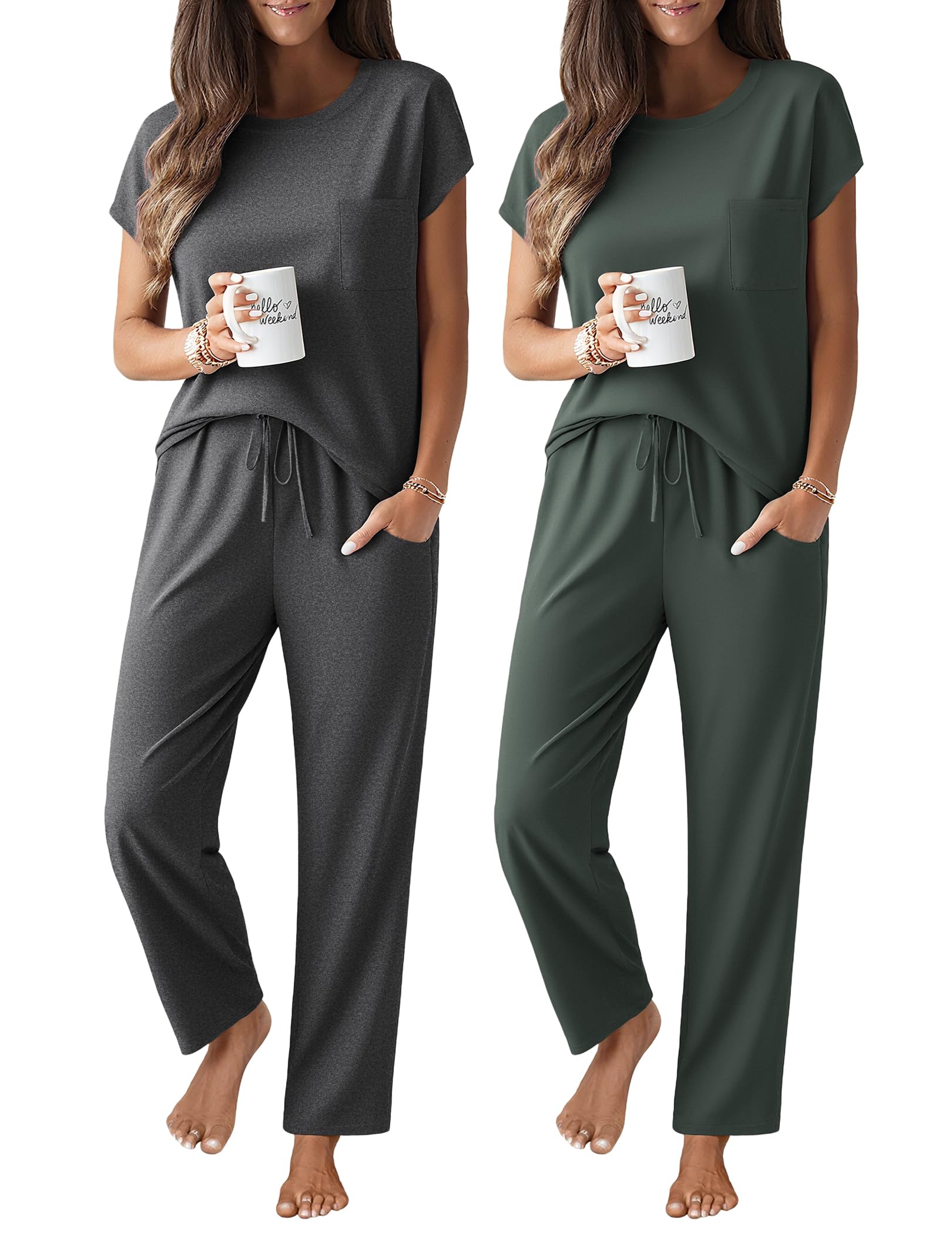 Ekouaer 2 Packs Pajamas for Women Set
