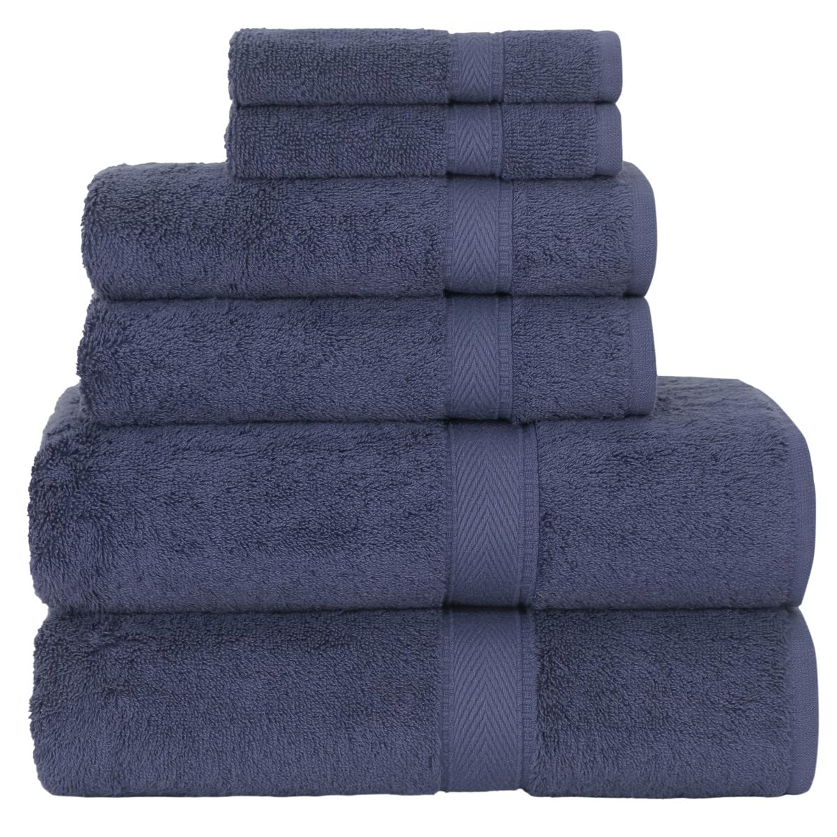 KHALPERA Supreme Terry 6-Piece Premium Towel Set, Soft & Plush 100% Turkish Cotton, Spa Quality, 2 Bath Towel 2 Hand Towels 2 Washcloths-Navy