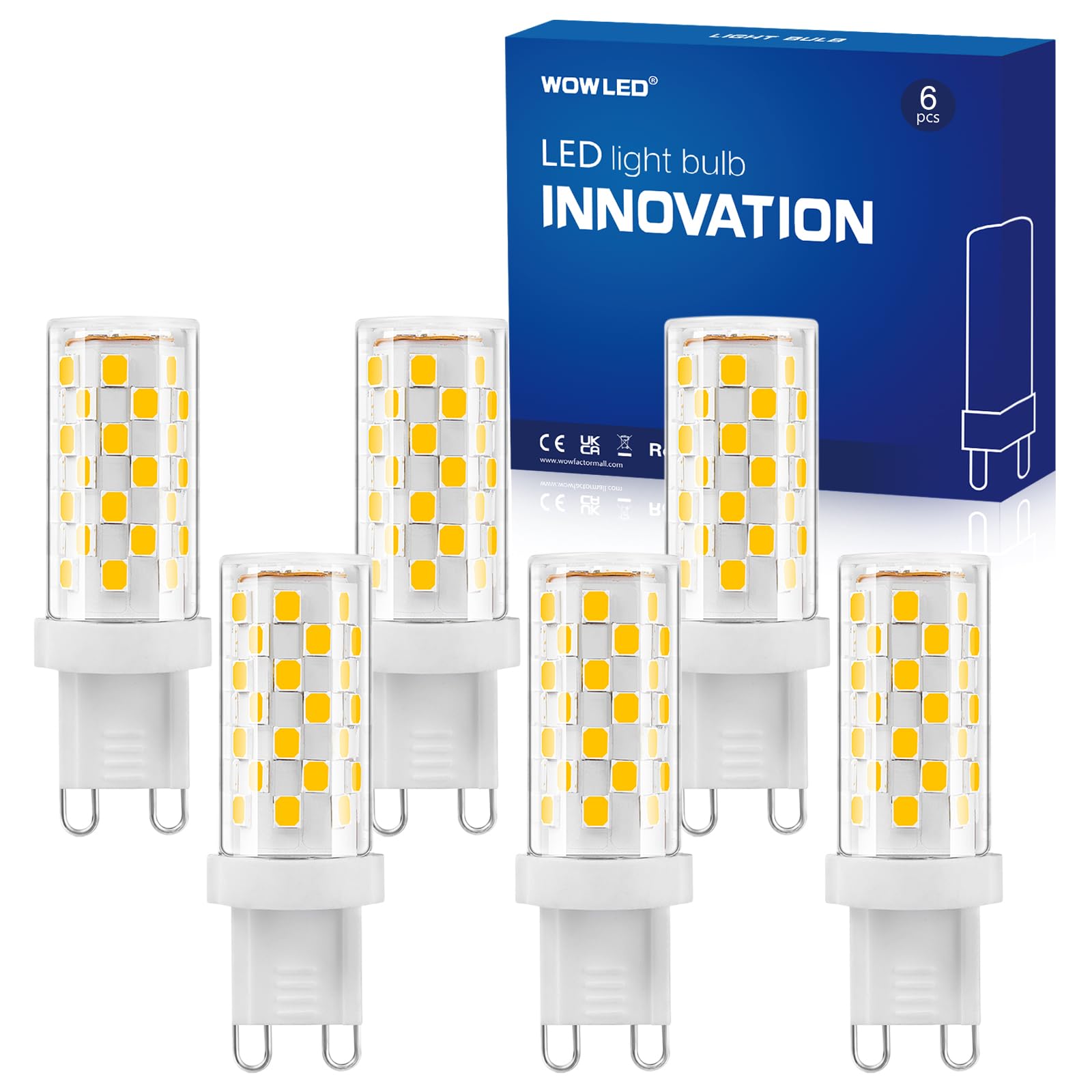 WOWLEDG9 Dimmable LED Bulbs, 5W Warm White 3000K,Equivalent to 40W G9 Halogen Bulbs, Ideal Use for Ceiling Light Dining Room Living Room Bedroom Lights Table Lamp Home Kitchen Lighting