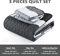 Vista 5 de Dinjoy Juego de edredón bohemio tamaño matrimonial, 3 piezas de edredón a rayas gris oscuro, juego de ropa de cama acolchado de microfibra suave