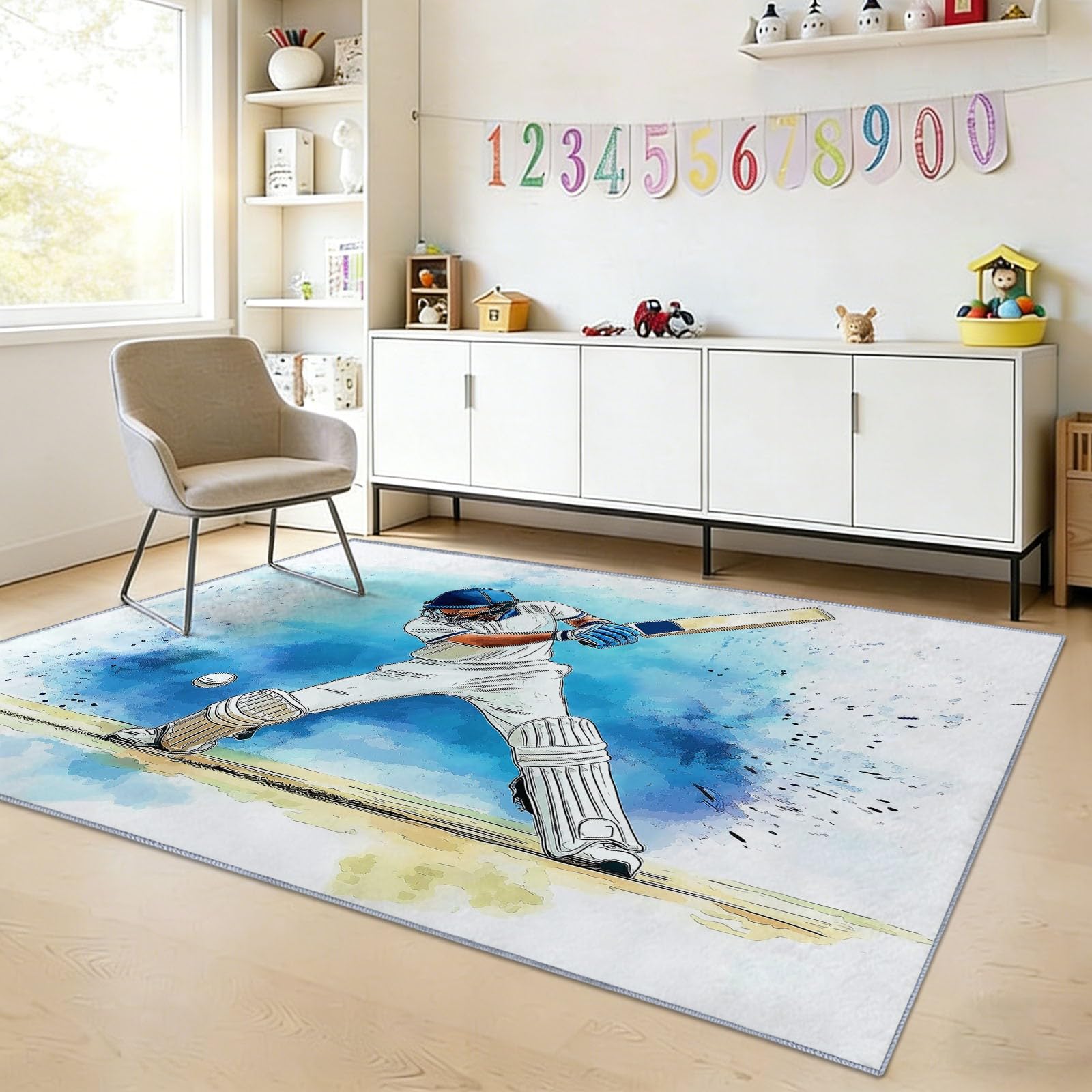 Dywan 140 x 200 cm Można prać w pralce Ręcznie rysowane ilustracje sportowcy Ultrasoffice Bezpieczny antypoślizgowy dywanik flanelowy do pokoju dziecięcego, salonu i łazienki - łatwy do czyszczenia