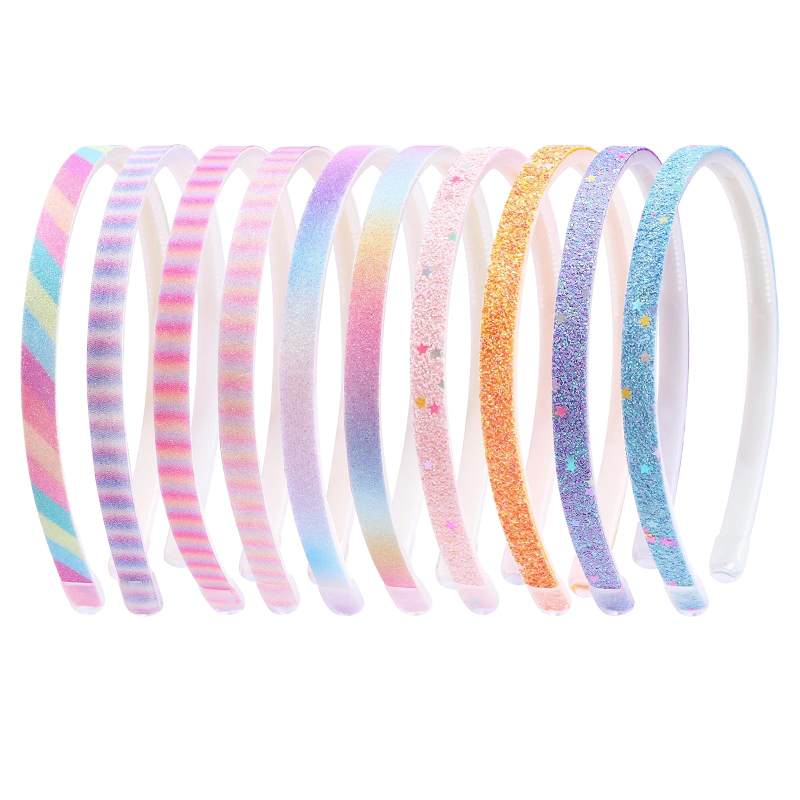 10 Pezzi Cerchietto per Capelli con Glitter, Graziose Cerchietti Bambina in Plastica con Denti e Coriandoli Arcobaleno Ntiscivolo Spesse per Bambine e Ragazze