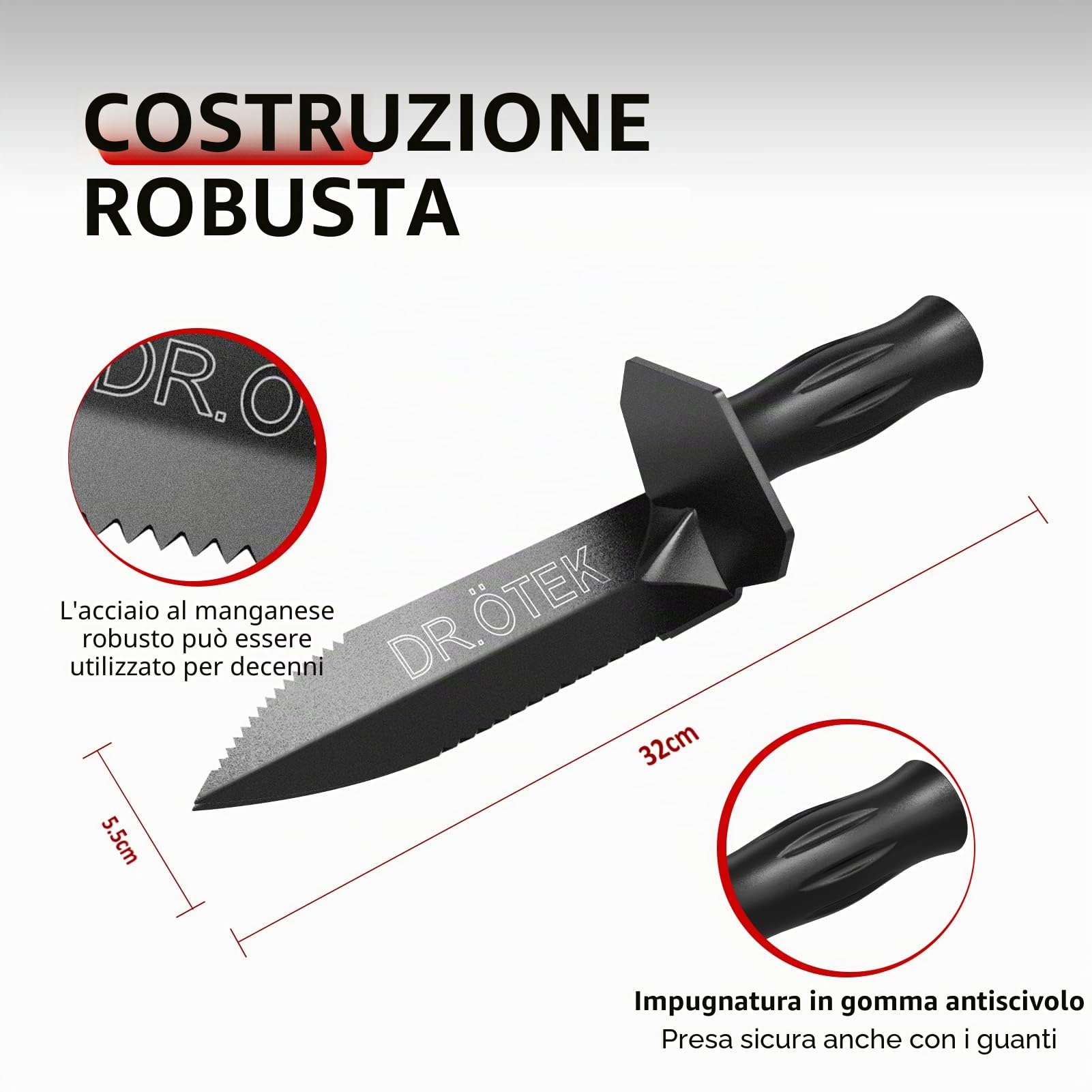 DR.ÖTEK Detectores De Metales Accesorios Pala Multifuncional, Edge Digger con Funda,Herramienta De Excavación con Escala de Medición de Profundidad para Jardinería, Camping, Paisajismo