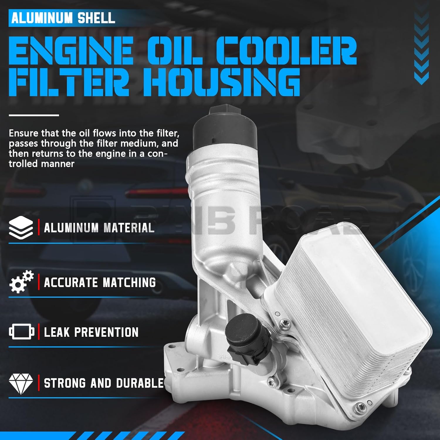 Aluminium Engine Oil Cooler Filter Housing 11428583895 Compatible with BMW X3 X4 340i 440i 540i 640iX 740i M240i 2014-2019