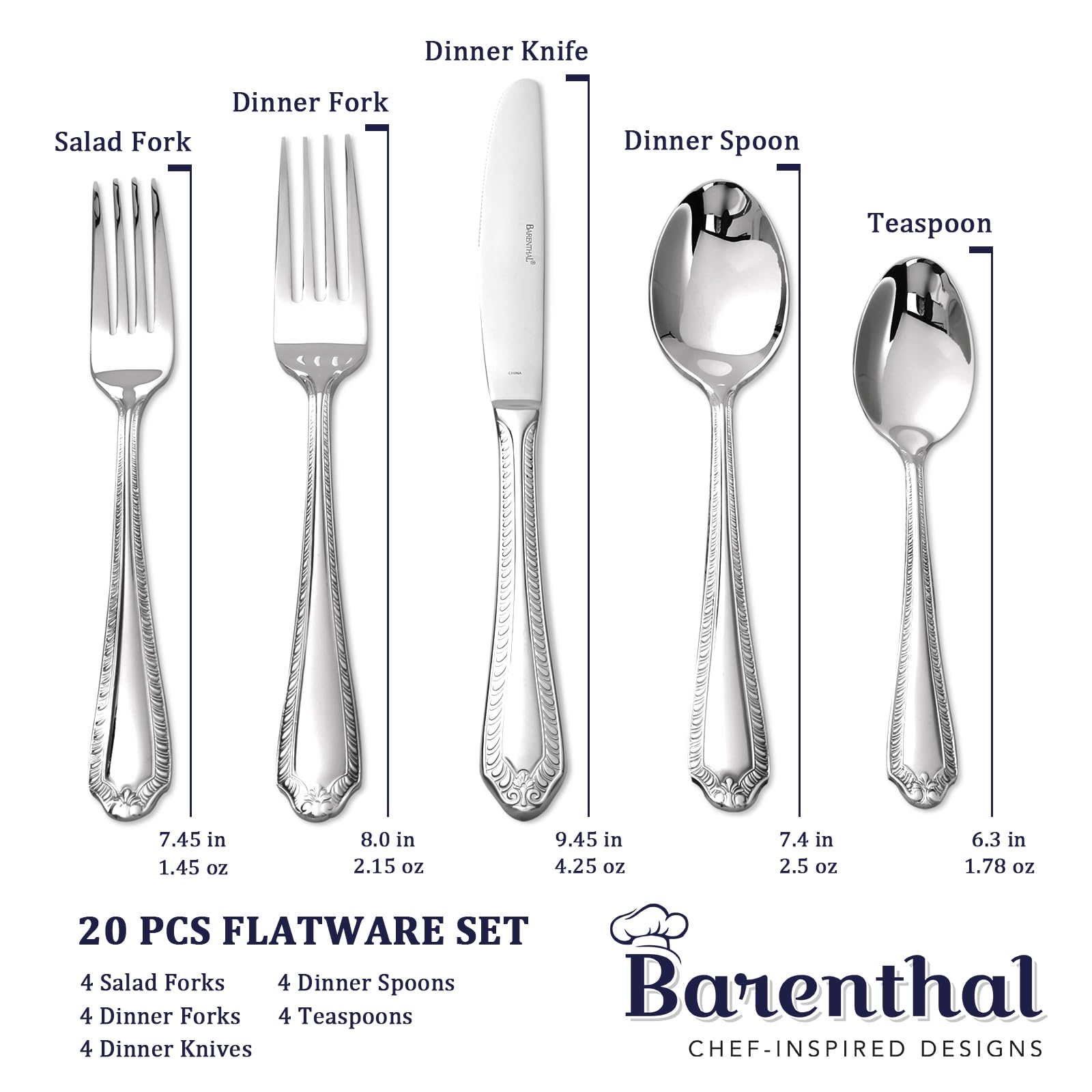 18/10 Silverware Set for 4, 20 Piece Stainless Steel Cutlery Set — Amazon image 2