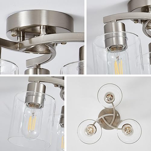 Miniatura 4 de Lámpara de techo dorada, luces de pasillo con pantallas de vidrio transparente, modernas luces de techo industriales para dormitorio, sala de estar,