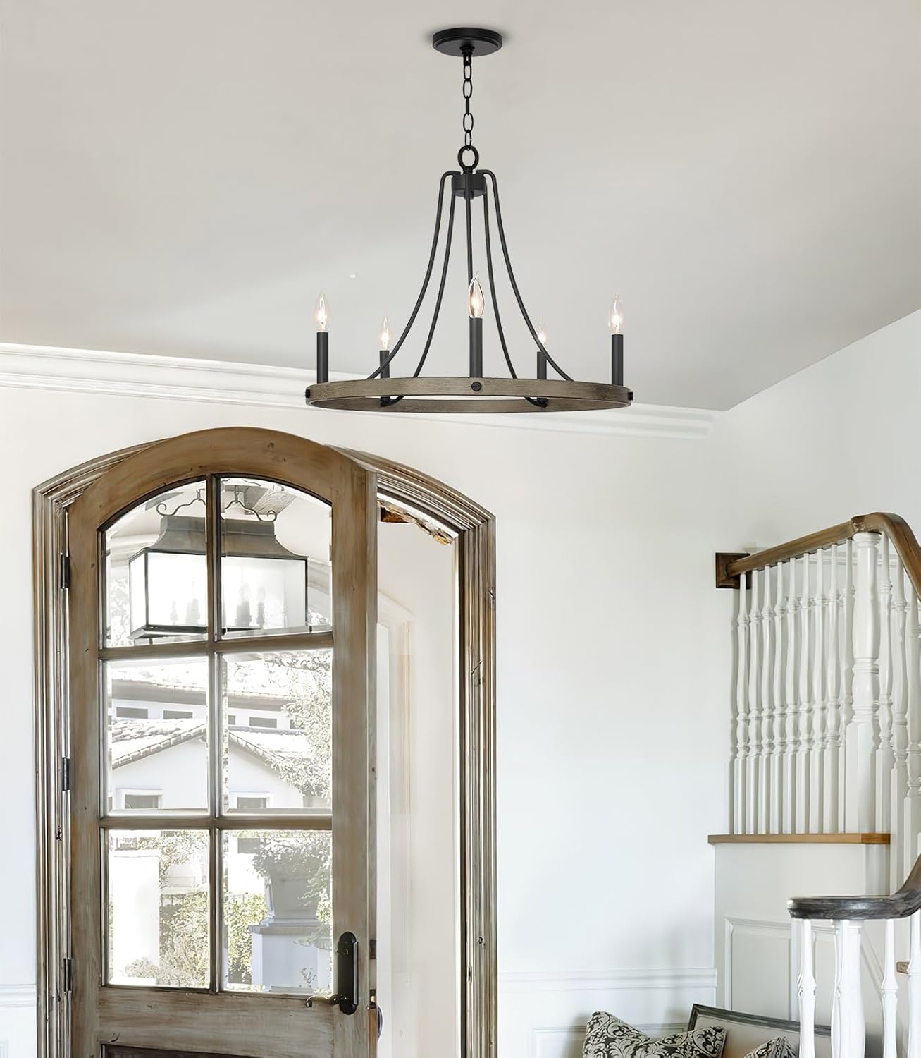 Fairbrook 25" Black and Smoked Birch Wagon Wheel Chandelier