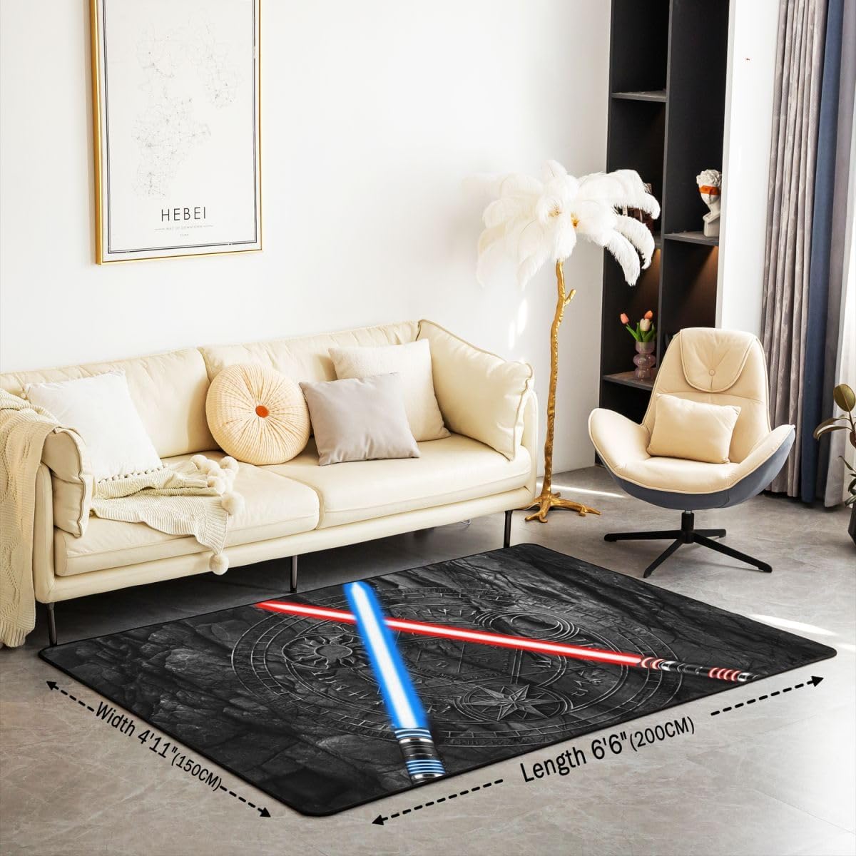 Castle Fairy Lightsaber Area Rug 3'x5', 3D Neon Blue Red Non Slip Rug for Kids Teen Boys Women Men,Fashion Vintage Stone Indoor Floor Mat for Dining Room Backyard Decor