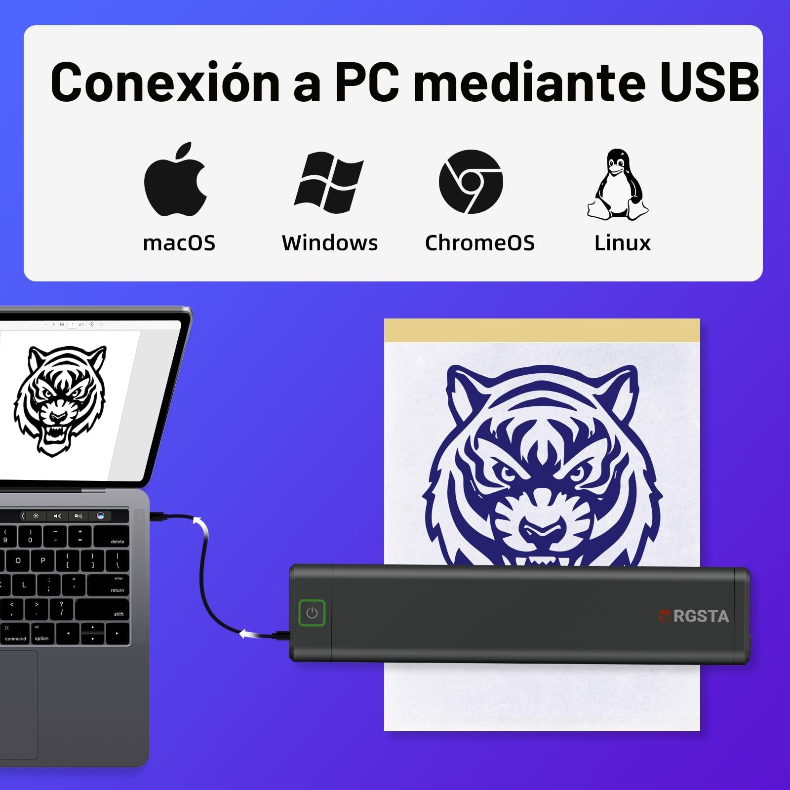ORGSTA S008 Impresora de Tatuajes Térmica Bluetooth, Dispositivo Transferencia Estarcido Portátil para Principiantes con Papel
