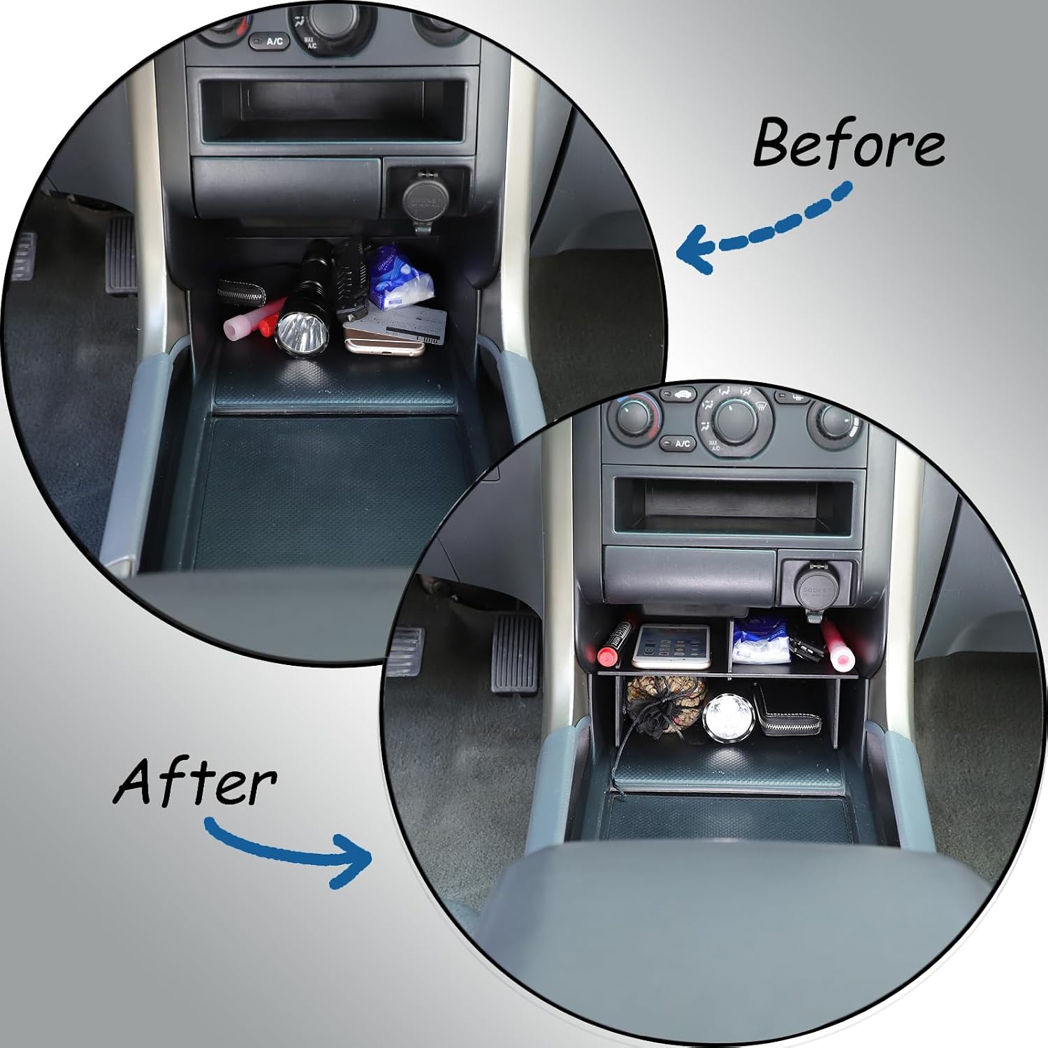 Center Console Organizer Dividers for Honda Pilot 2003 2004 2005 2006 2007 2008 Accessories, Insert Front Armrest Dividers Tray Secondary Storage ABS Black