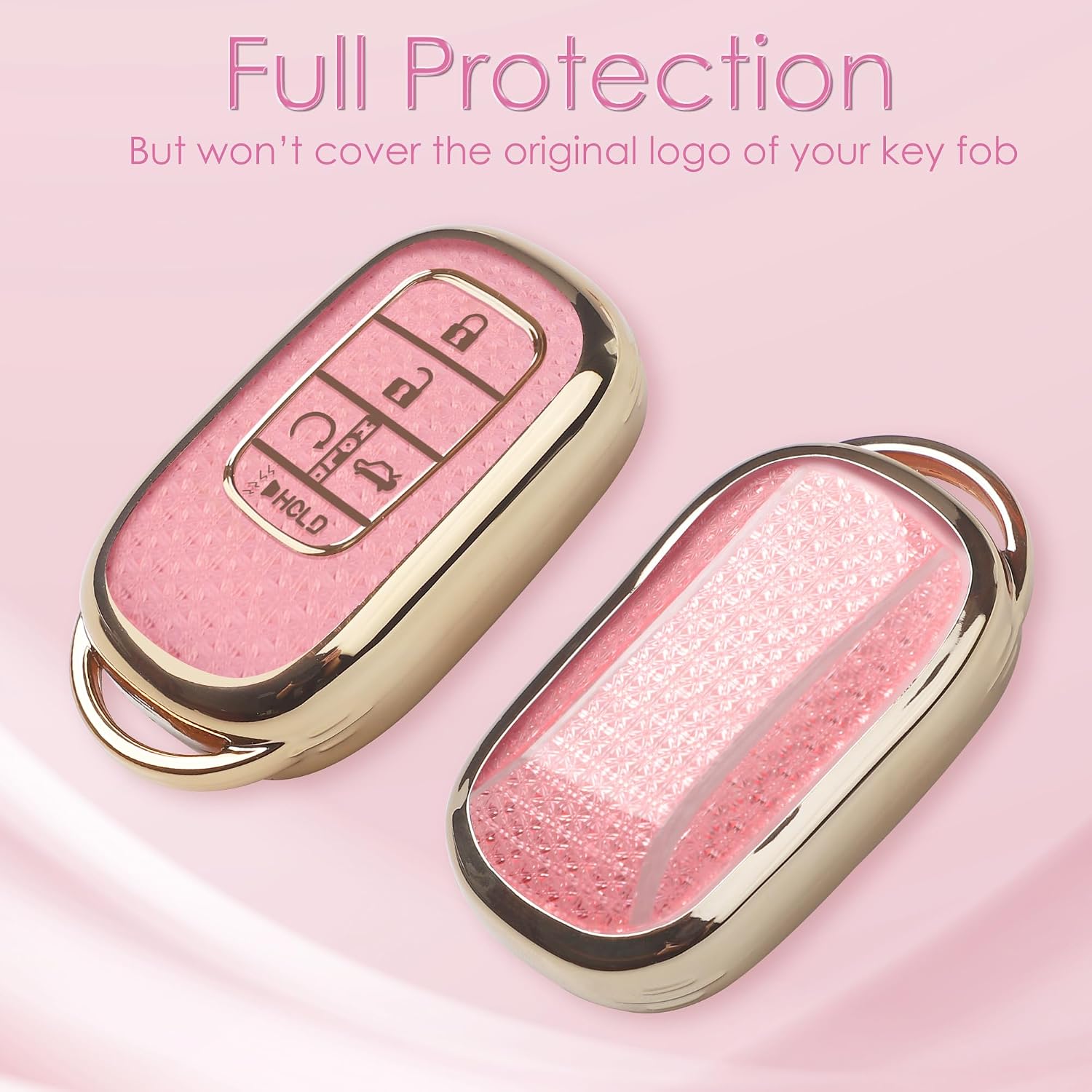 Compatiable with Honda key fob cover with Diamond Bling Keychain, Car Accessories Key holder Shell Full Protection for 2022 2023 Accord Civic HR-V CR-V Pilot Smart Key Case,Gold Pink image 5