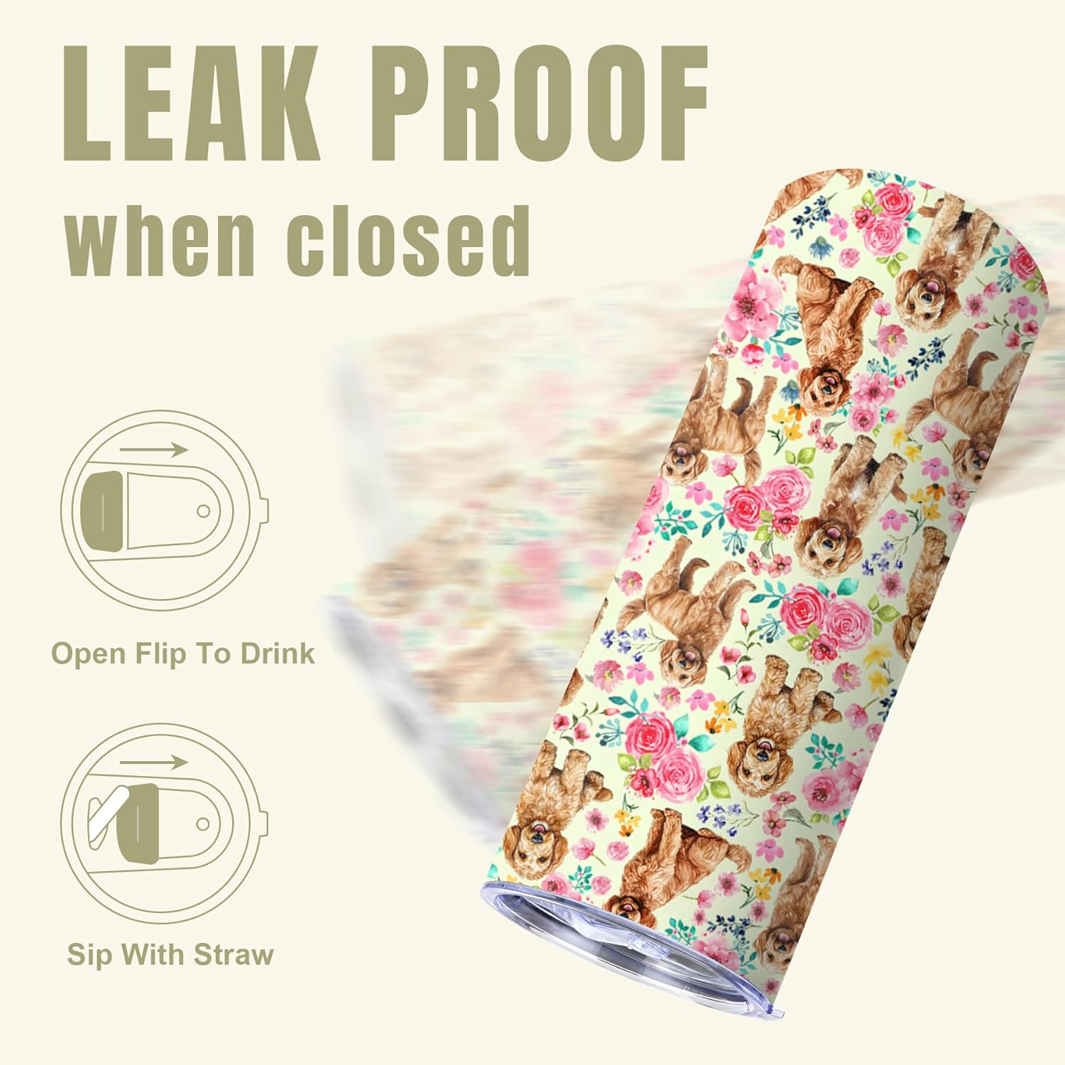 Goldendoodle Gifts for Women, 20oz Stainless Steel Insulated Tumbler Travel Mug Cup with Lid Straw Brush, Gifts for Dog Mom Dog Lover - Image 4