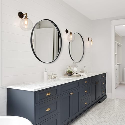 Miniatura 6 de Clavie Espejo de pared con marco de acero inoxidable, espejo redondo plateado cepillado de 18 pulgadas, espejo circular moderno y contemporáneo para