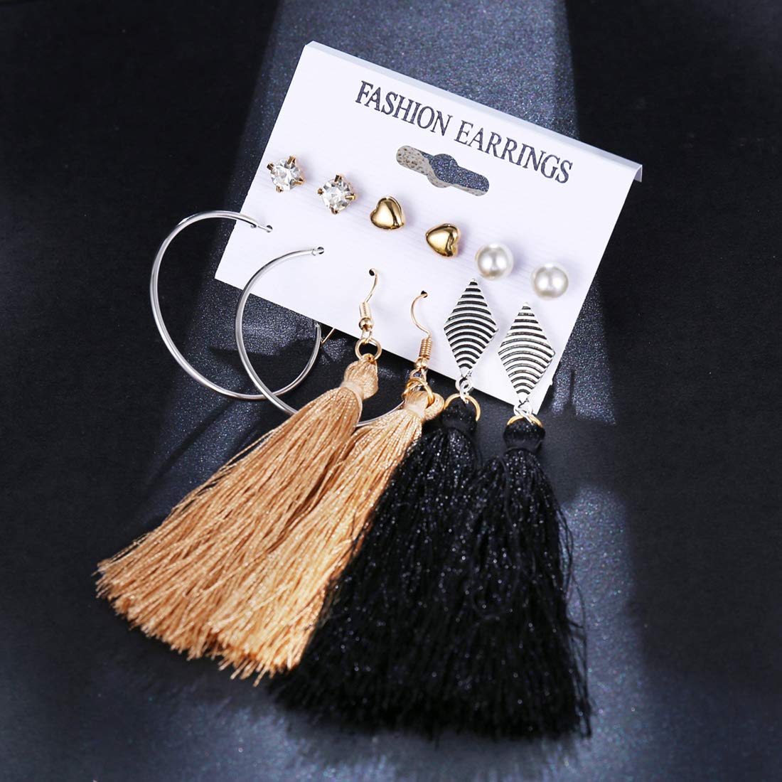 AD & Pearl Thread 6 Pair Earrings (JG-PC-ERGG-164)