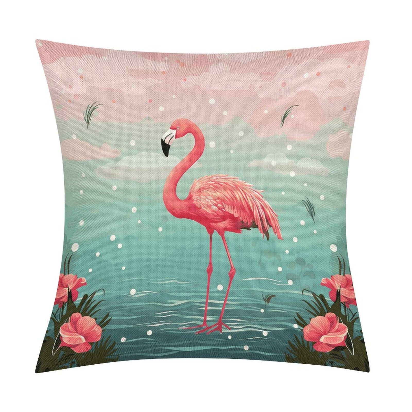Flamingos Pillow Covers 18x18 Inch, Pillow Cases Boho Farmhouse, Throw Pillow Covers for Couch Sofa Bed Spring Home Decor