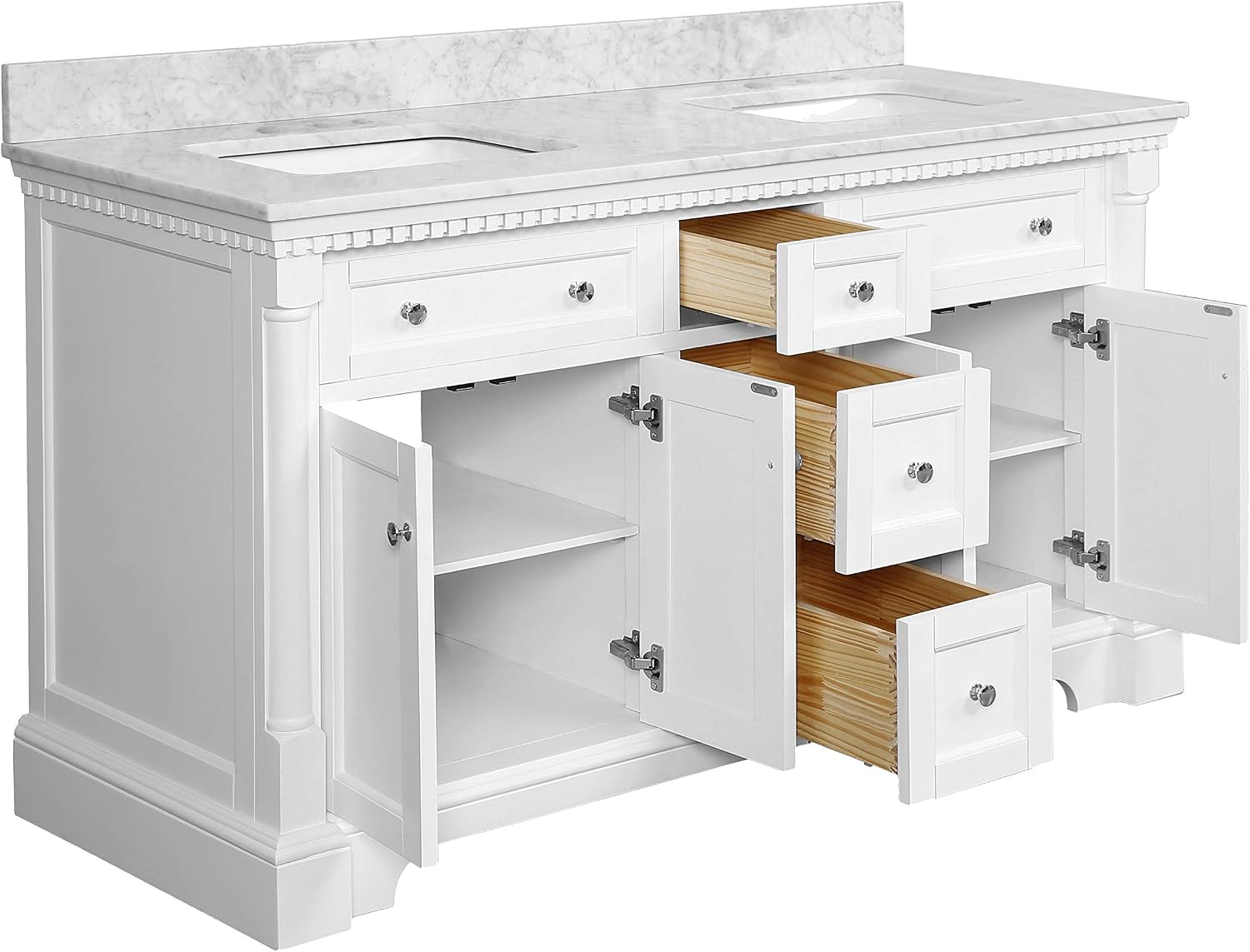 Kitchen Bath Collection Sydney 60-inch Double Bathroom Vanity (Carrara/White): Includes White Cabinet with Authentic Italian Carrara Marble Countertop and White Ceramic Sinks