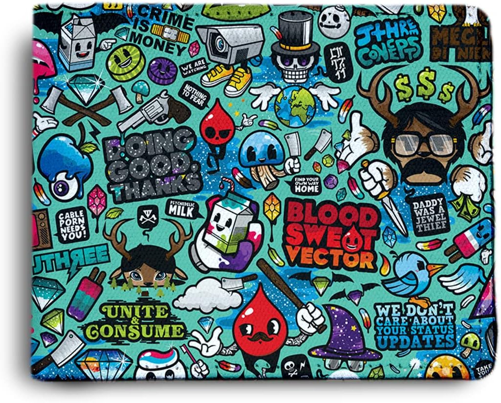 Wallet for Boys | Street Art Graffiti Print | Funky Pattern | Unique Bifold Faux Leather Purse for Men Wallet