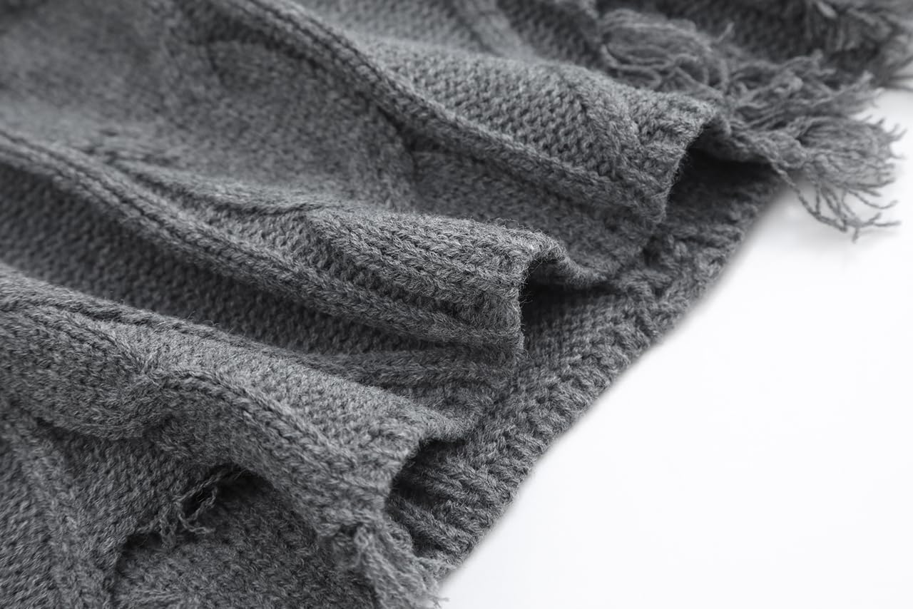 GABERLY Oversized Distressed Cable Knit Sweater Pullover with Frayed Edges Vintage Style Fall Winter Knitwear for Women - Image 2