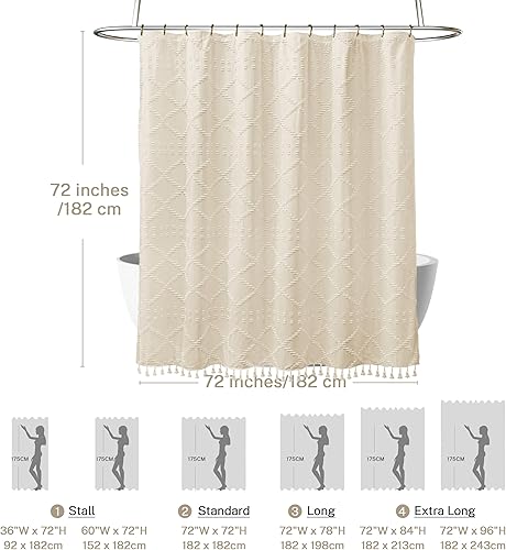 Miniatura 5 de Cortina de Ducha Boho Farmhouse de Tela Tejida CremaBeige, 72 x 72 pulgadas, con Textura Chevrón Mechada a Rayas, Cortinas de Ducha de Tela Modernas