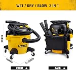 DEWALT 10 Gallon Shop Vacuum Wet and Dry, 5.5 Peak HP Poly Wet Dry Vacuum Cleaner with Attachments, 2-Stage Motor, Portable Handle/Caster with Drain Blower, DXV10PZ for Car, Garage, Workshop, Pet Hair