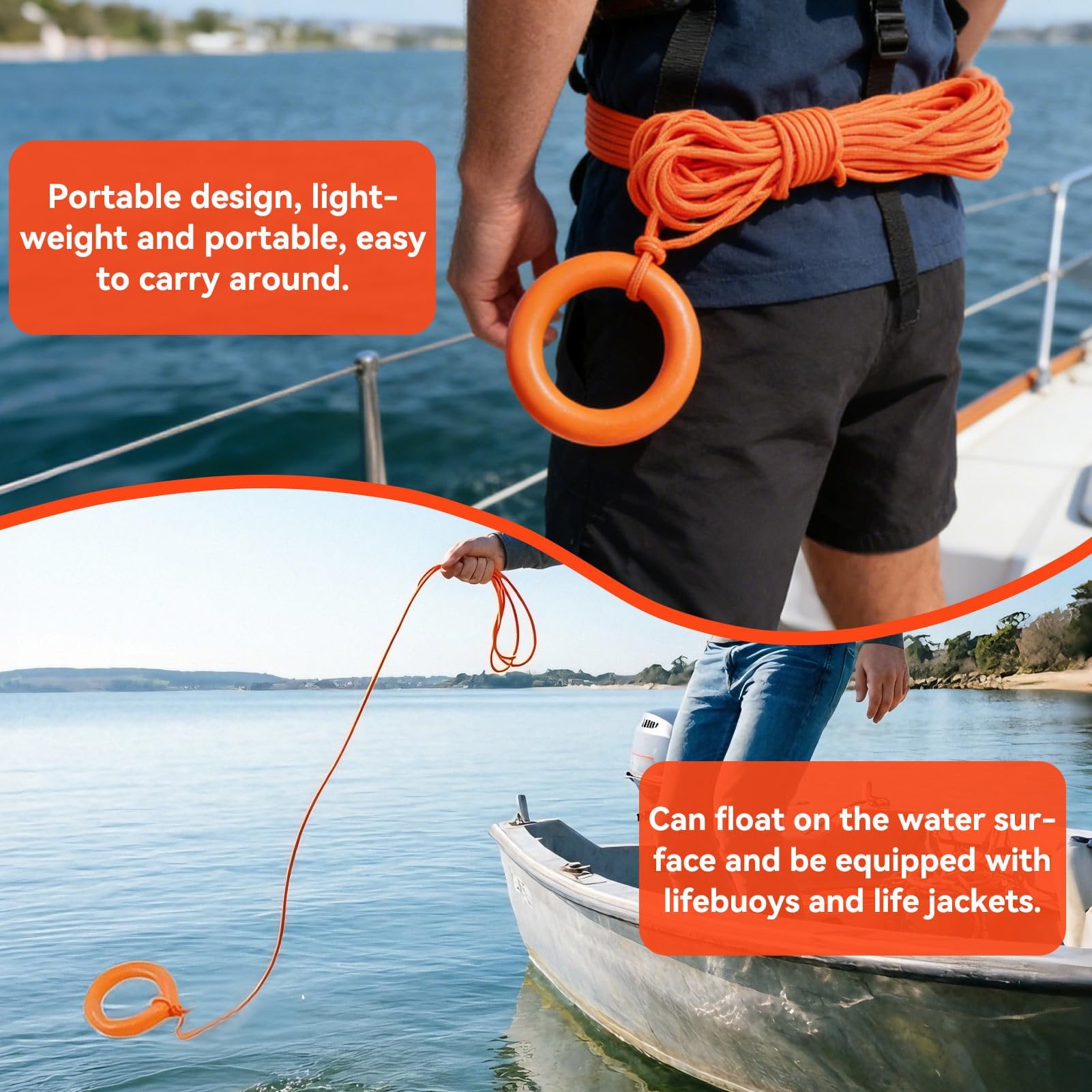 30 m/98,4 Zoll lebensrettendes Seil, 8 mm/0,3 Zoll Durchmesser Schwimmendes lebensrettendes Seil Outdoor-Wurfseil Rettung Rettungsschwimmer Rettungsleine für Große Schwimmbäder, Strände, Yachten