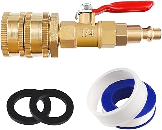 Portable Soild Brass Winterize Blowout Adapter-1/4 Male Quick Connect Plug with Ball Valve,3/4'Male GHT Thread,Blowout Plug for RV Winterizing,Applicable for RV/Camper/Boat/Garden Sprinkler System