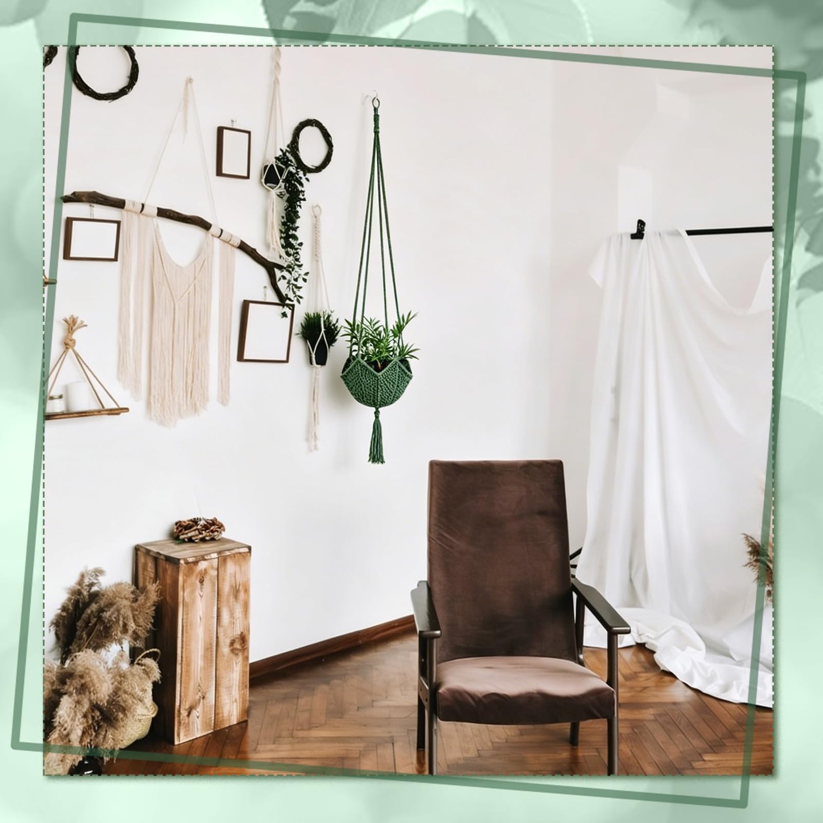 6 Suspension pour Plante Longue en Jute Crochetée pour Pots de 12 à 18cm 6 Couleur de Support à Plantes en Macramé Polyester Panier Suspendu avec Pompon pour la Décoration Intérieure