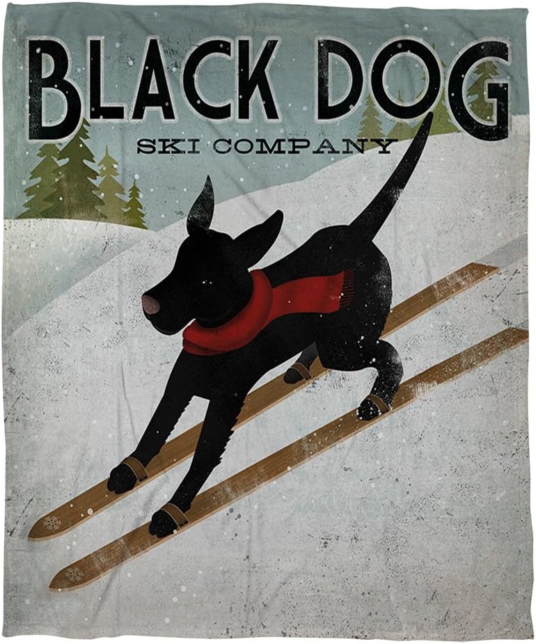 Manual Woodworkers & Weavers Coral Fleece Throw Blanket, 60 by 80-Inch, Black Dog Ski Company