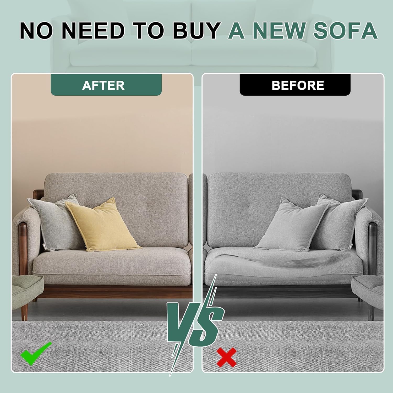 Extra Thickness 3 Layer Couch Cushion Replacement, 26"x26"x6" Sofa Cushions Replacement,100% 25D Foam Upholstery, Supportive&Soft Sofa Foam with Removable Cover