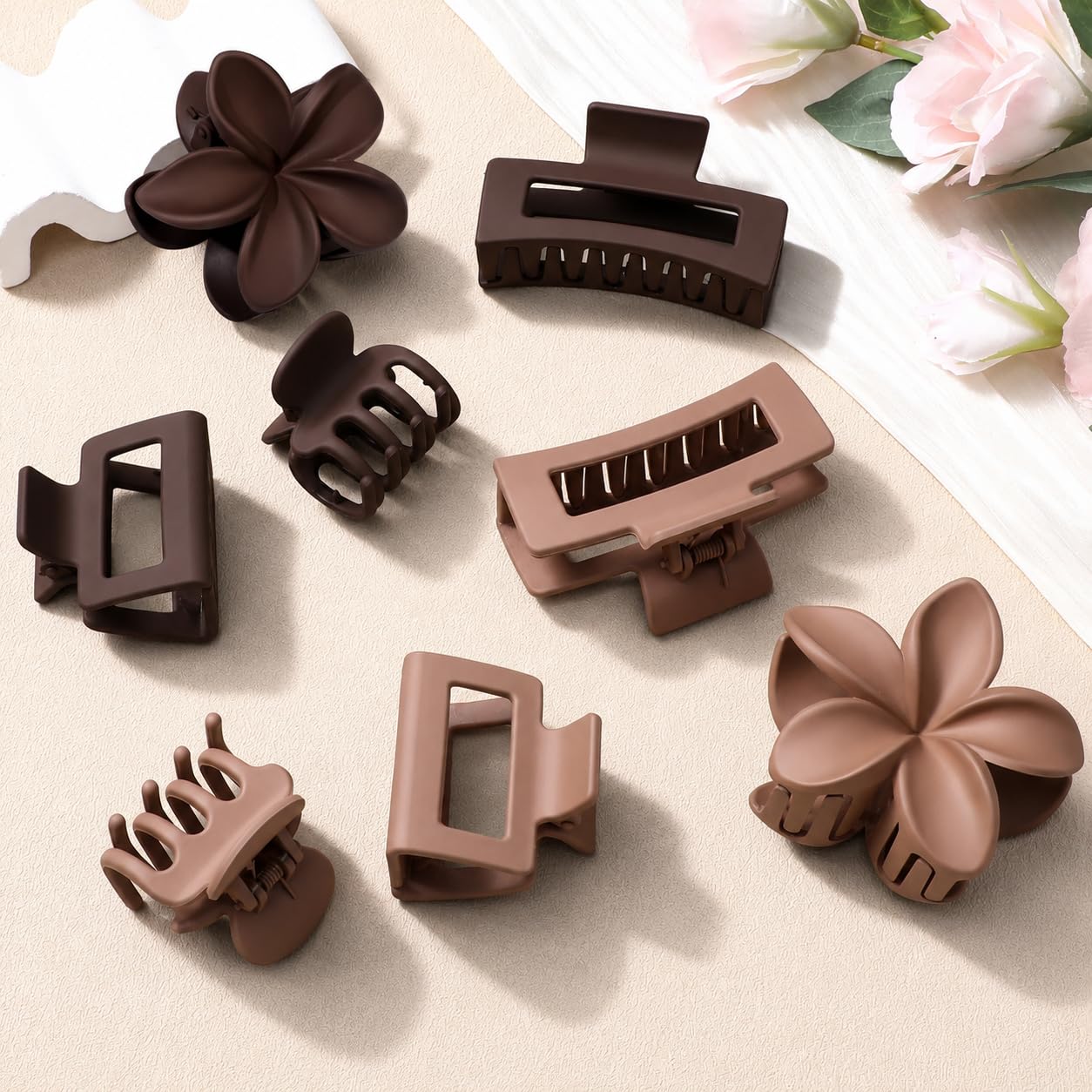 CHANDAT 8Pcs Neutral Matte Hair Claw Clips Set - Coffee Red