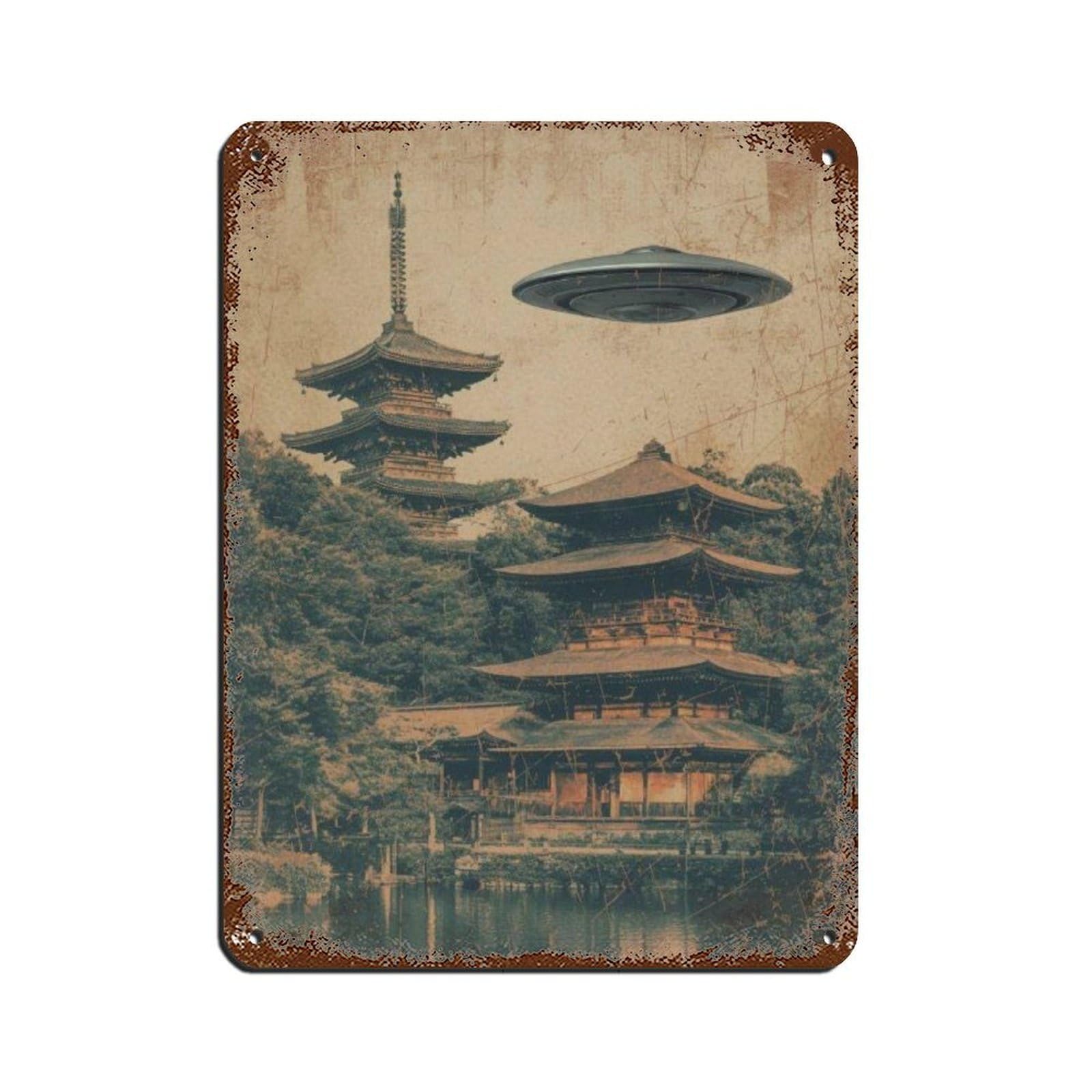 Retro Futuristic UFO Artposter Retro Poster Metal Tin Sign Chic Art Retro Iron Painting Bar People Cave Cafe Family Garage Poster Wall Decoration 12x16inch(30x40cm)