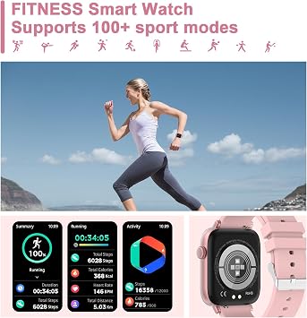 Smart Fitness Tracker Watch with Heart Rate Monitor, Activity Tracker with Pedometer, Sleep Monitor, Calories & Step Counter, Waterproof Smart Watch for Women Men Fitness Watch for Sports (Pink)