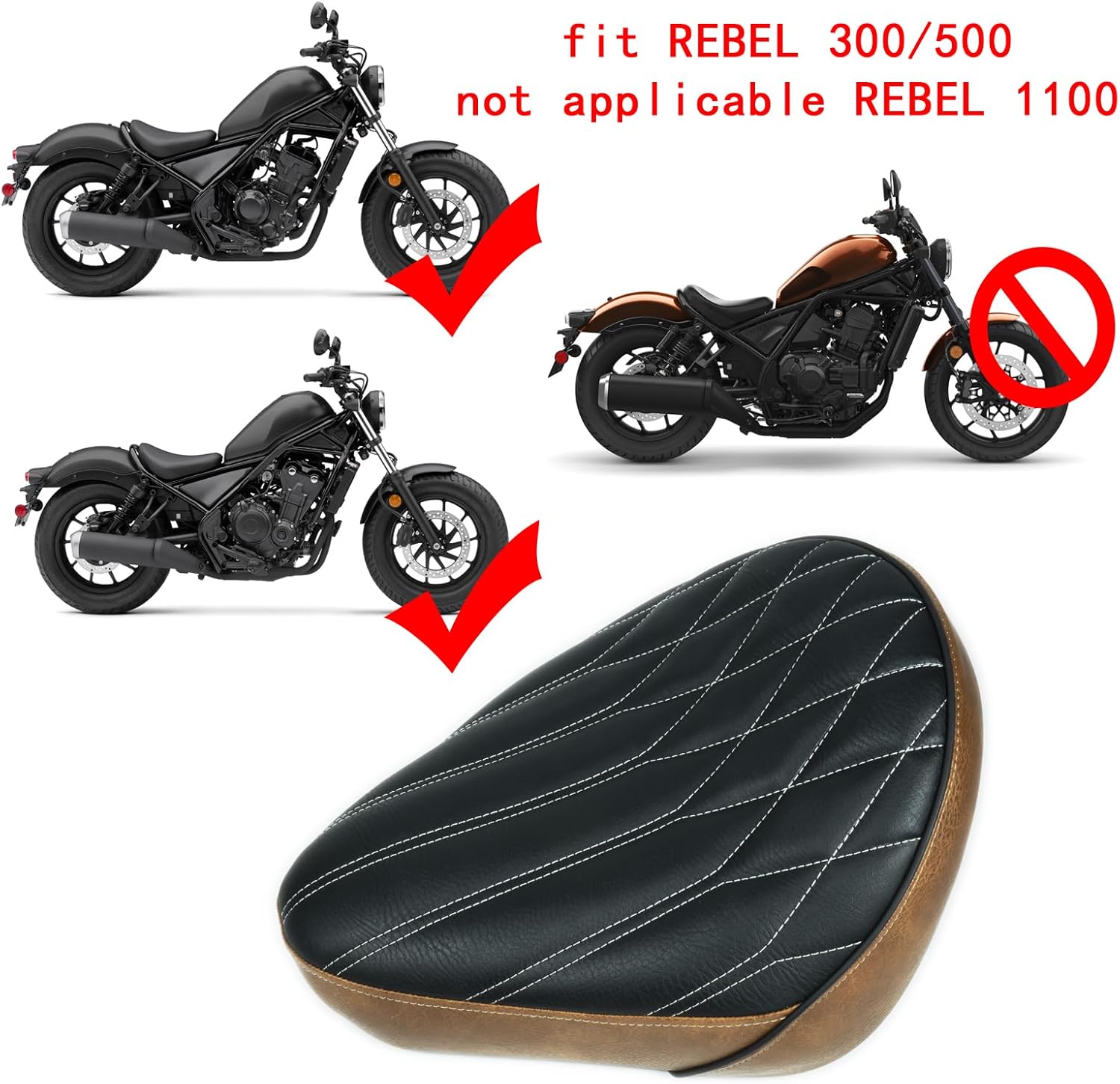 Thickened Motorcycle Driver Seat for Rebel 300/500, Front Rider Cushion Pad CMX 300 CMX 500 (2017-2025) /Black + Brown
