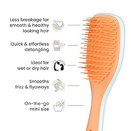Tangle Teezer Ultimate Detangler Hairbrush, Eliminates Knots & Reduces Breakage, Mini Hair Brush for Travel, Small Hands & All Hair Types, Ice Blue & Sweet Orange