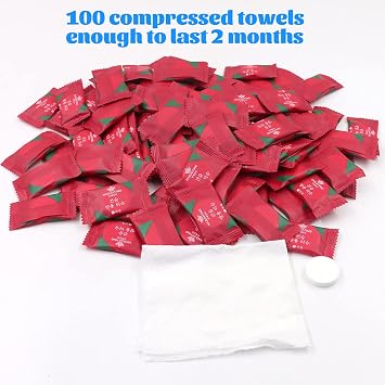 (100 Pcs) Compressed Face Towel, Mini Disposable Face Towel, Camping Towel - Portable Compressed Coin Tissue for Travel/Home/Outdoor Activities (Individual Packaging)