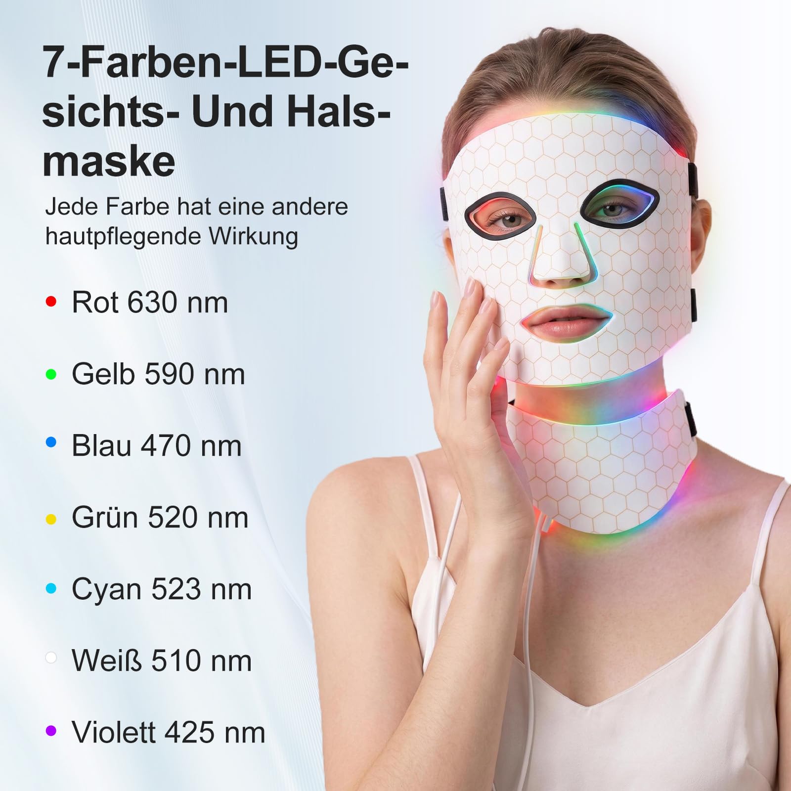 Masque Facial LED en 7 Couleurs, Masque de Cou LED avec Effet Revitalisant pour la Peau, Soin des Rides Fines, Masque Facial LED Rechargeable