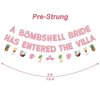A Bombshell Bride Has Entered the Villa Banner, Pre-Strung Bachelorette Party Banner with Flamingo and Palm Garland for Love Island Bachelorette Party Decoration and Tropical Bridal Shower