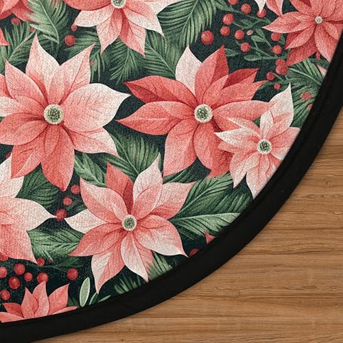 Miniatura 3 de Christmas Winter Holly Poinsettia Flower01 Round Area Rug 3ft Machine Washable Circular Rugs for Dining Room Table Bedroom Playroom Throw Rugs for
