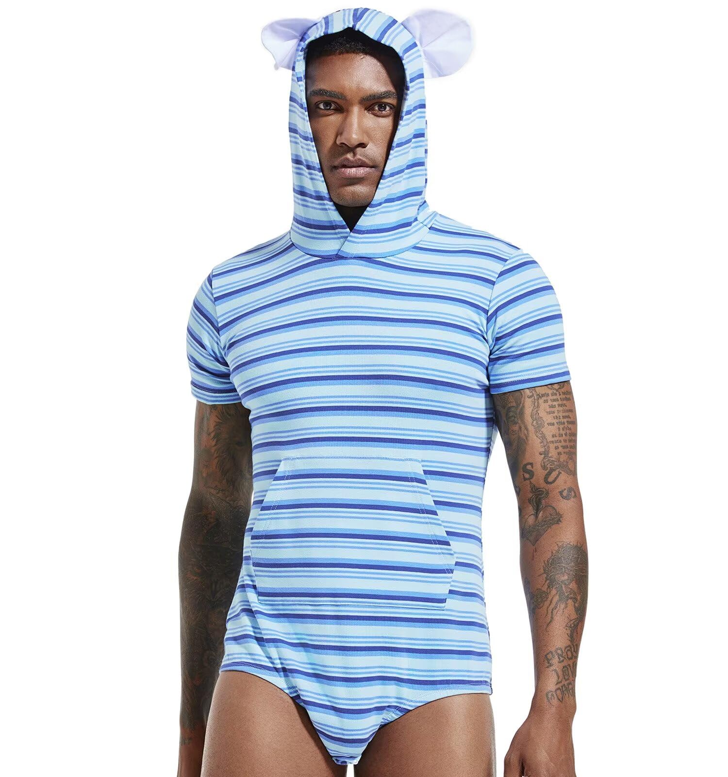 Landofgenie Homme Body Combinaison Pyjama One Piece Onesie à Capuche Top Court Grenouillère Coton