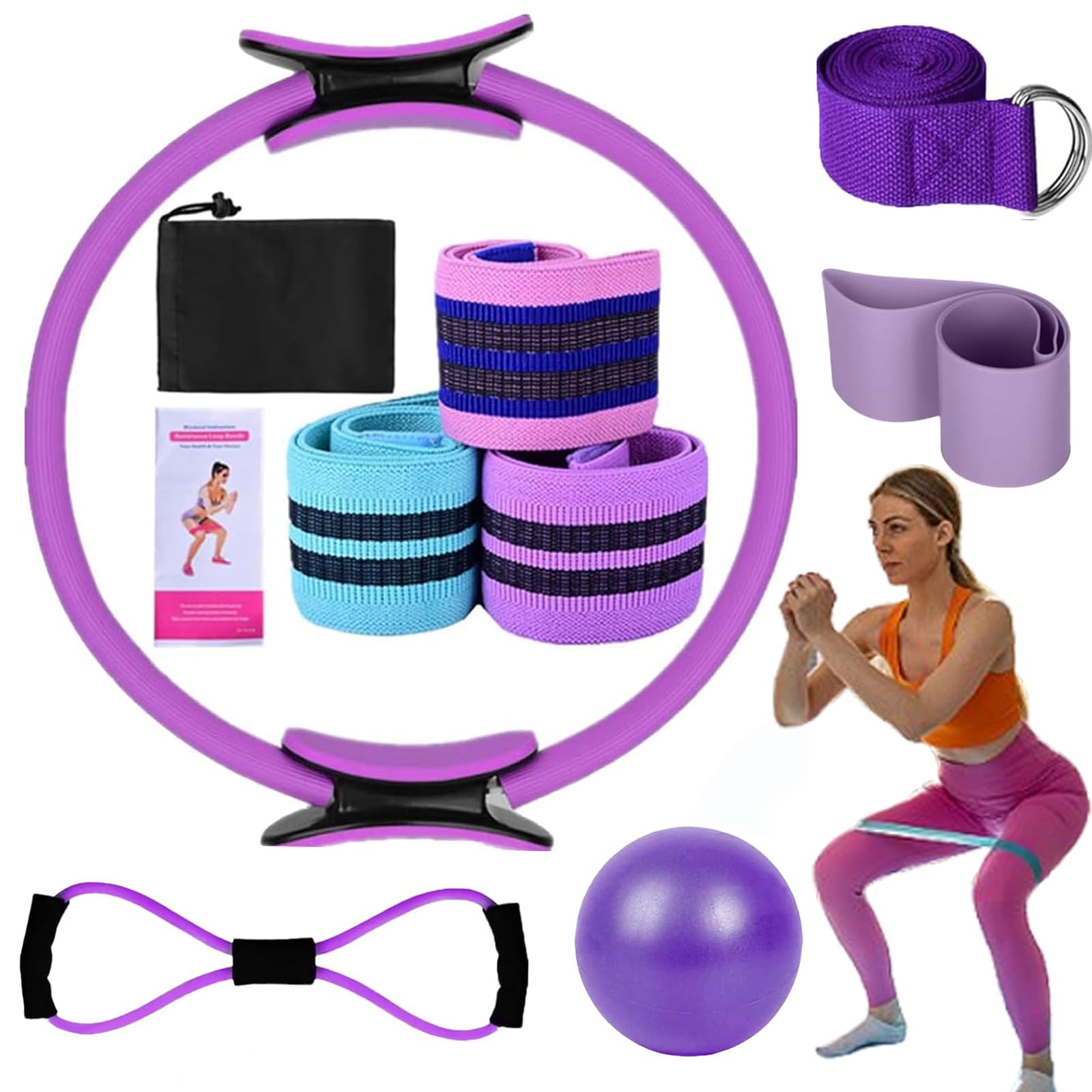 Pilates Essentials Kit Per Donne, Kit Pilates Per Allenamenti A Casa, Set Yoga Portatili, Con Palla Yoga Da 9,8 Pollici, Fascia Di Resistenza A Forma Di 8 E Accessori