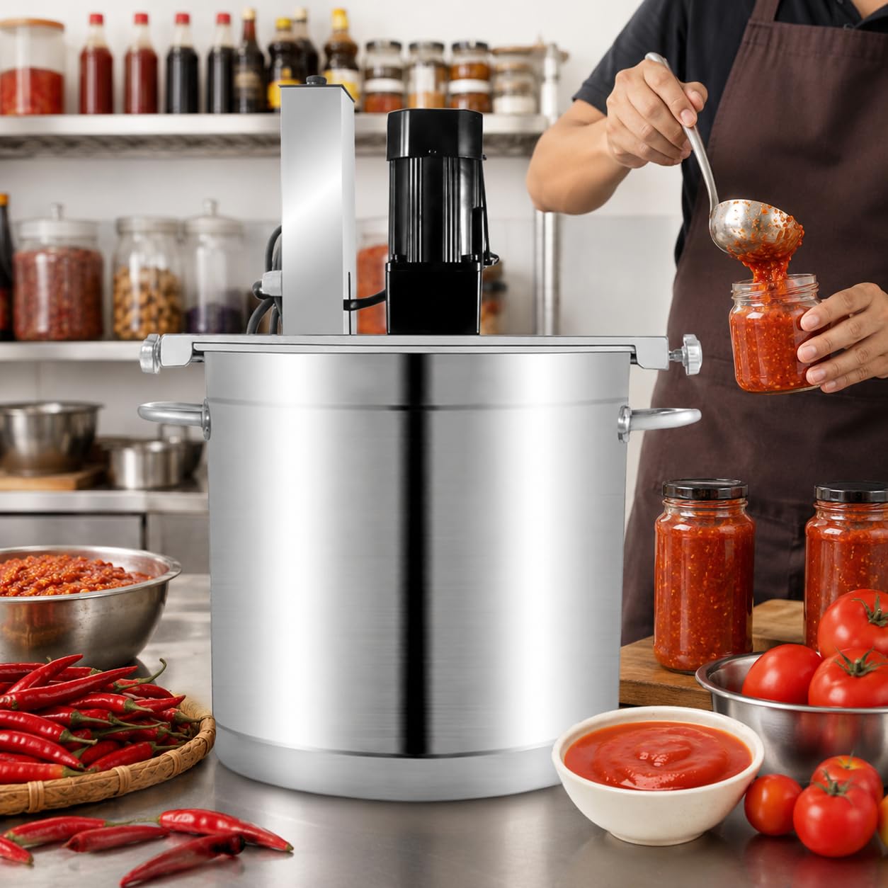 Máquina mezcladora de mermelada automática comercial con cuchillas raspadoras de doble capa para producción de salsas, dulces, relleno y pasta