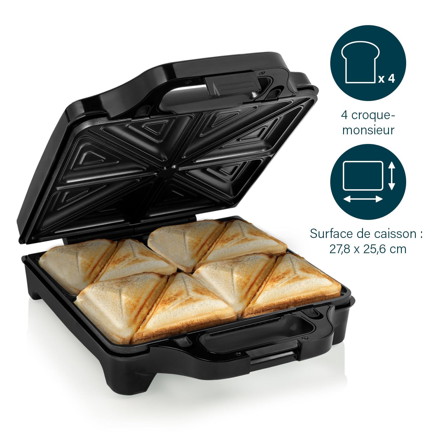 Appareil à croque-monsieur Princess Supreme XXL - Pour 4 sandwiches - Surface de cuisson 27,8 x 25,6 cm - 1 600 W
