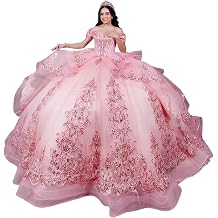 Mauuwy Princess Ruffles Quinceanera Dresses with Bow Puffy Lace Crystal 15 Dresses for Quinceanera Layered Tulle Ball Gown