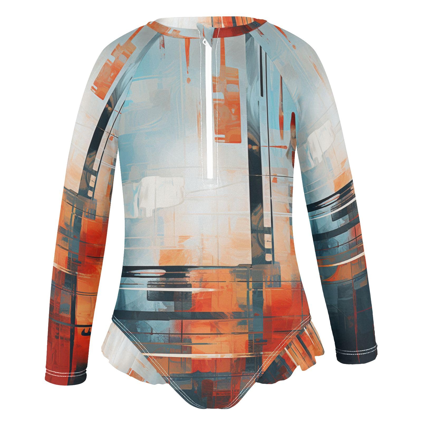 ALAZA Swimsuit for Girls Long Sleeve Rashguard Bathing Suit Abstract Geometric 3 Quick Dry 4T