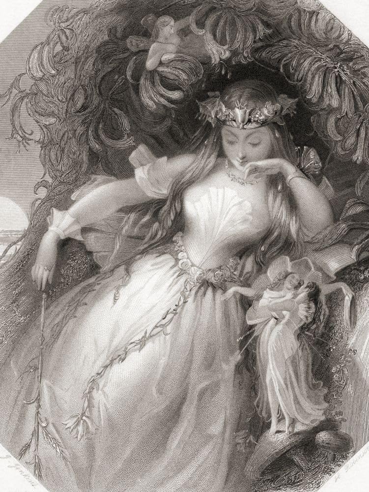 Titania. Główna postać kobieca ze sztuki Szekspira Midsummer Night's Dream. Z Galerii Szekspirowskiej opublikowanej ok. 1840 r. Plakat Ken Welsh (12 x 16)