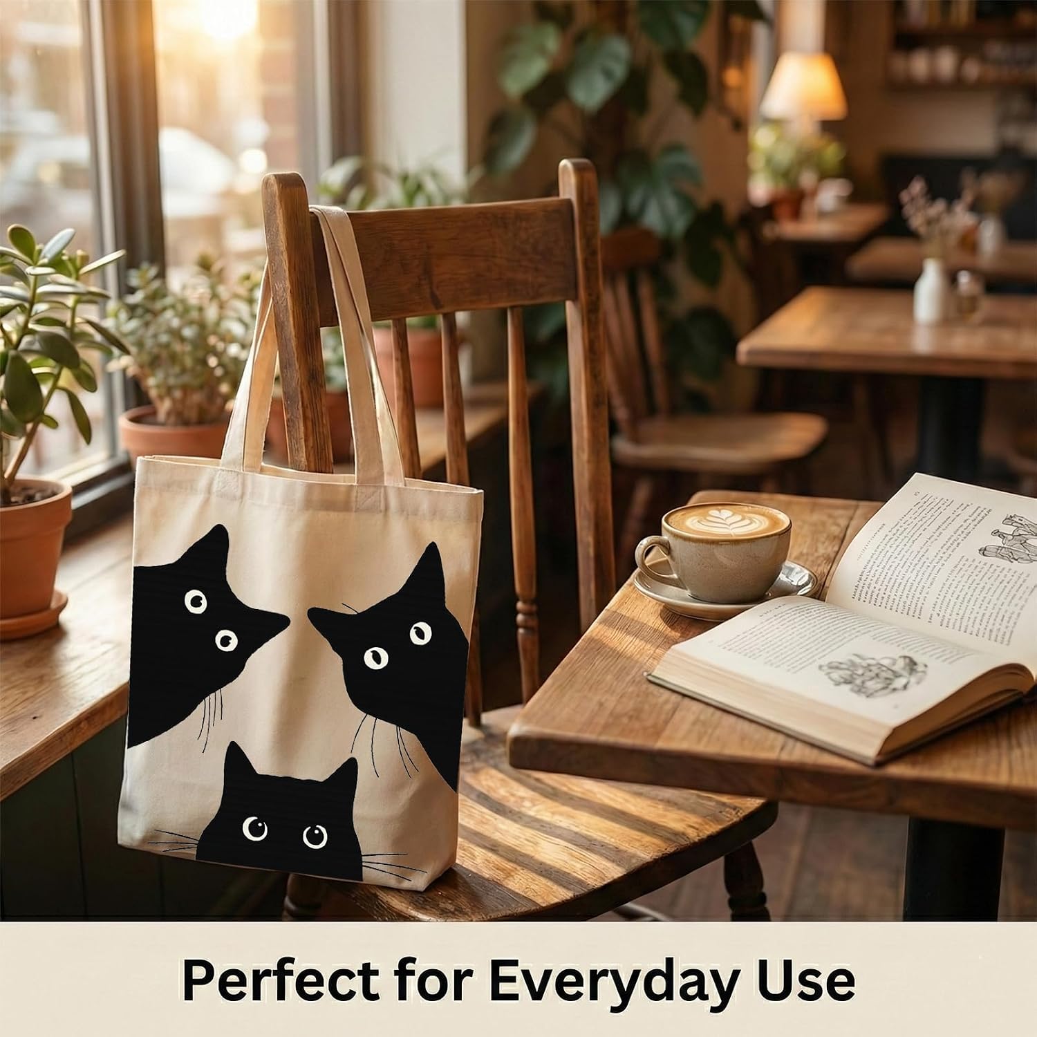 Canvas Tote Bag for Women Men - Aesthetic Cotton Shoulder Bag - Reusable Grocery Shopping Bags with Handles image 2