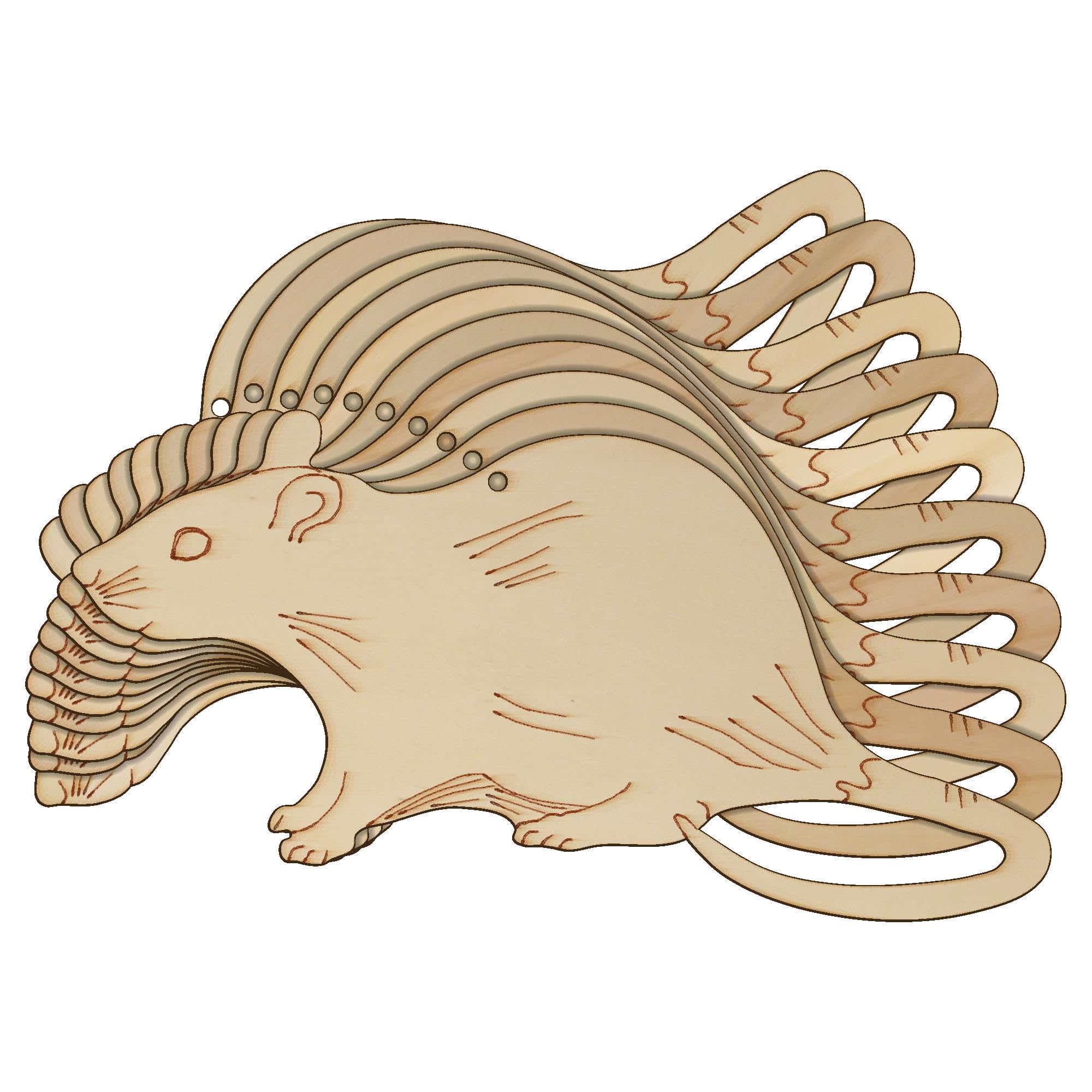 10x Wooden Rat Curly Tail Side on Craft Shape 3mm Ply Wildlife Animals(8 x 16cm,Hole Top Centre)